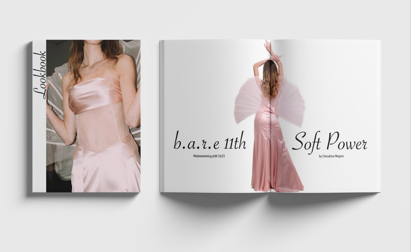 Aufgeschlagenes Lookbook mit der Titelseite b.a.r.e. 11th, Soft Power.